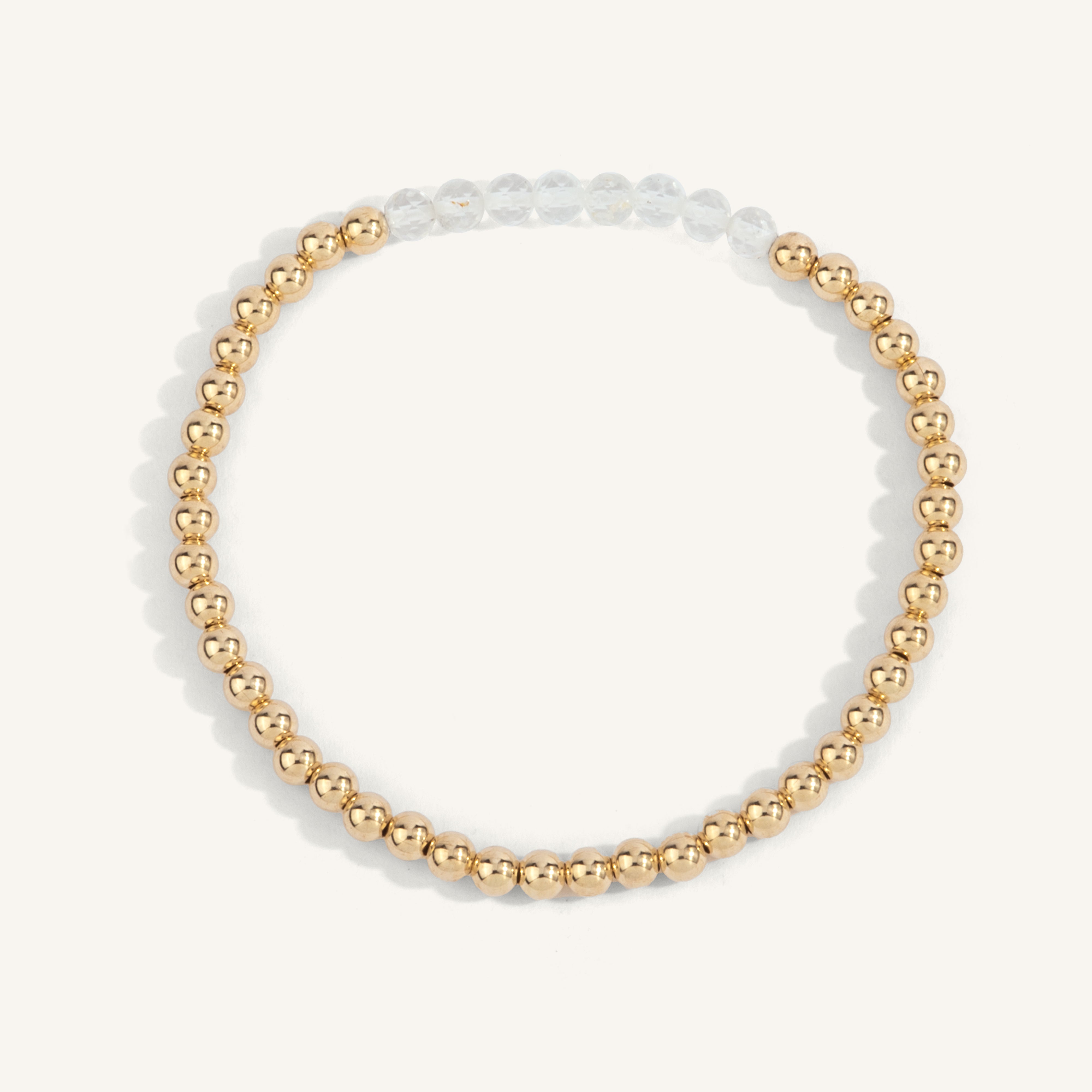 White Topaz April Birthstone Bar Bead Bracelet - 4MM