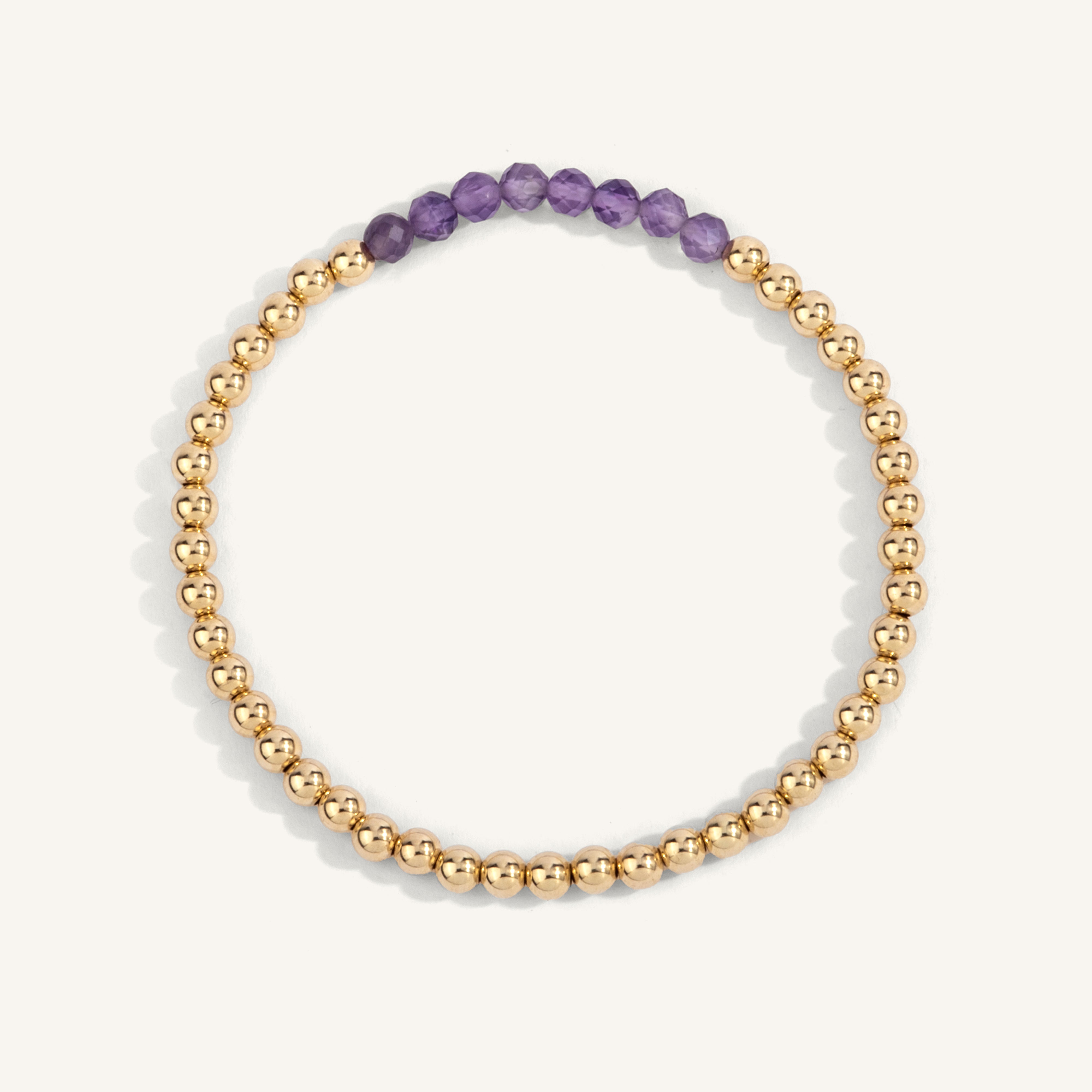 Amethyst February Birthstone Bar Bead Bracelet - 4MM