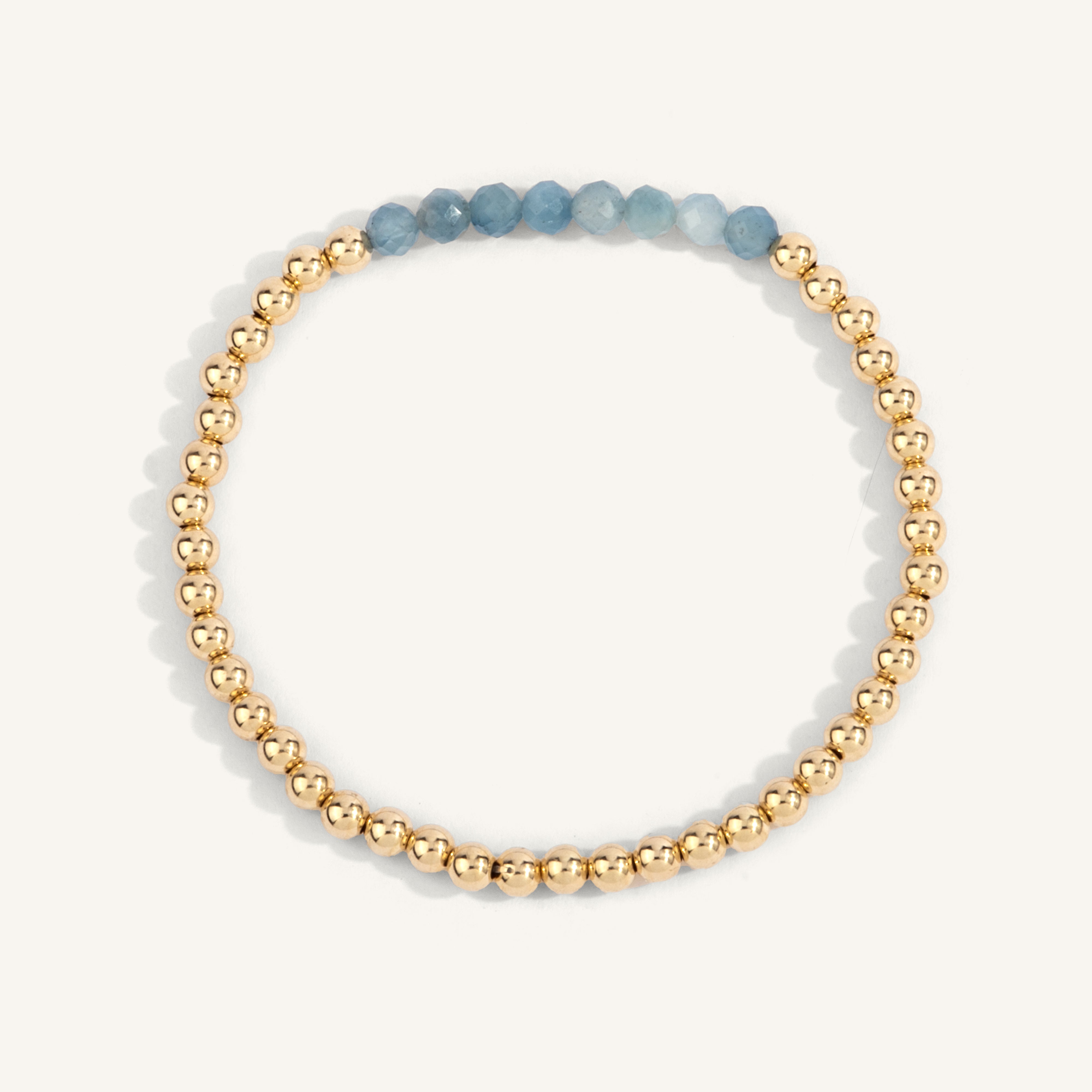Aquamarine March Birthstone Bar Bead Bracelet - 4MM 