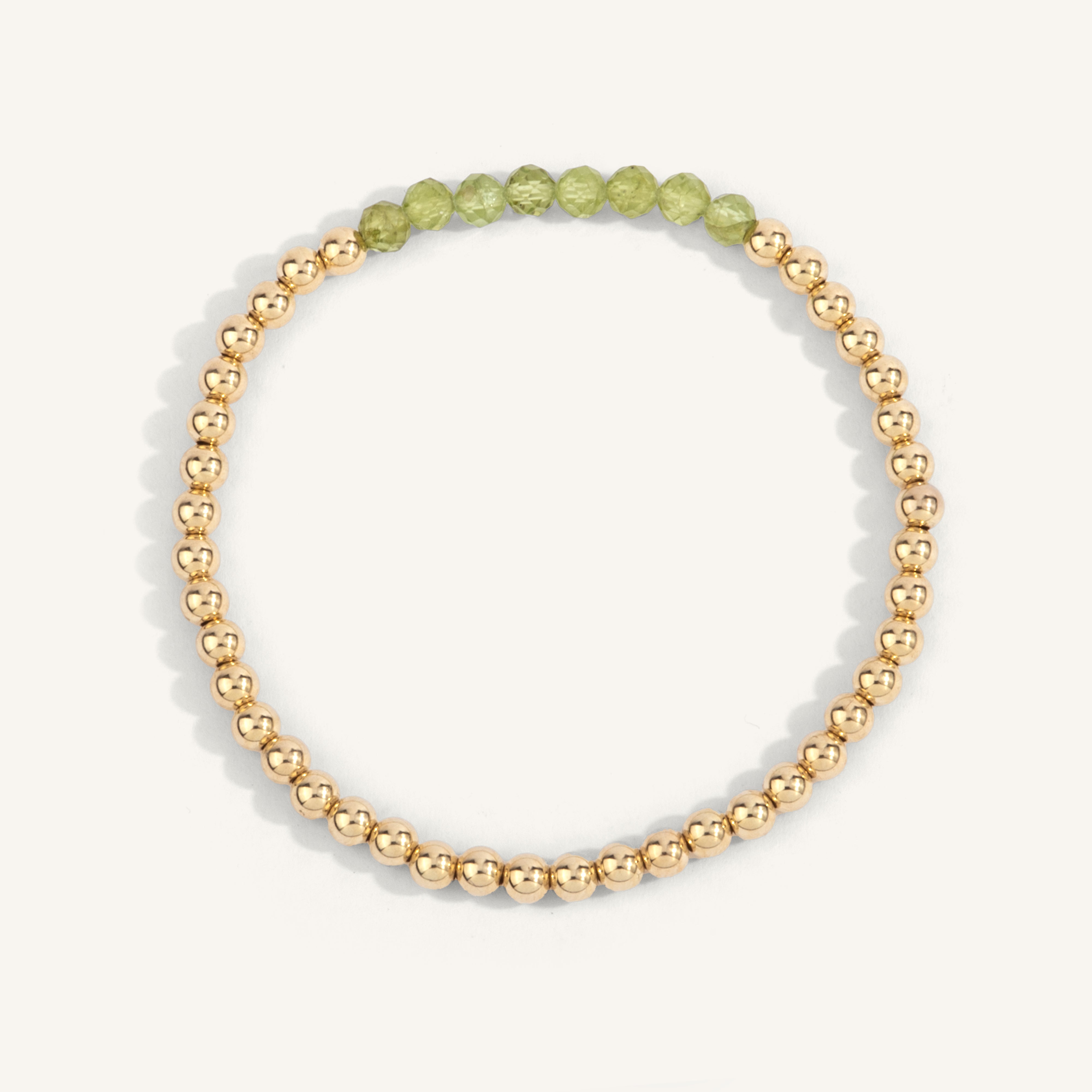 Peridot August Birthstone Bar Bead Bracelet - 4MM