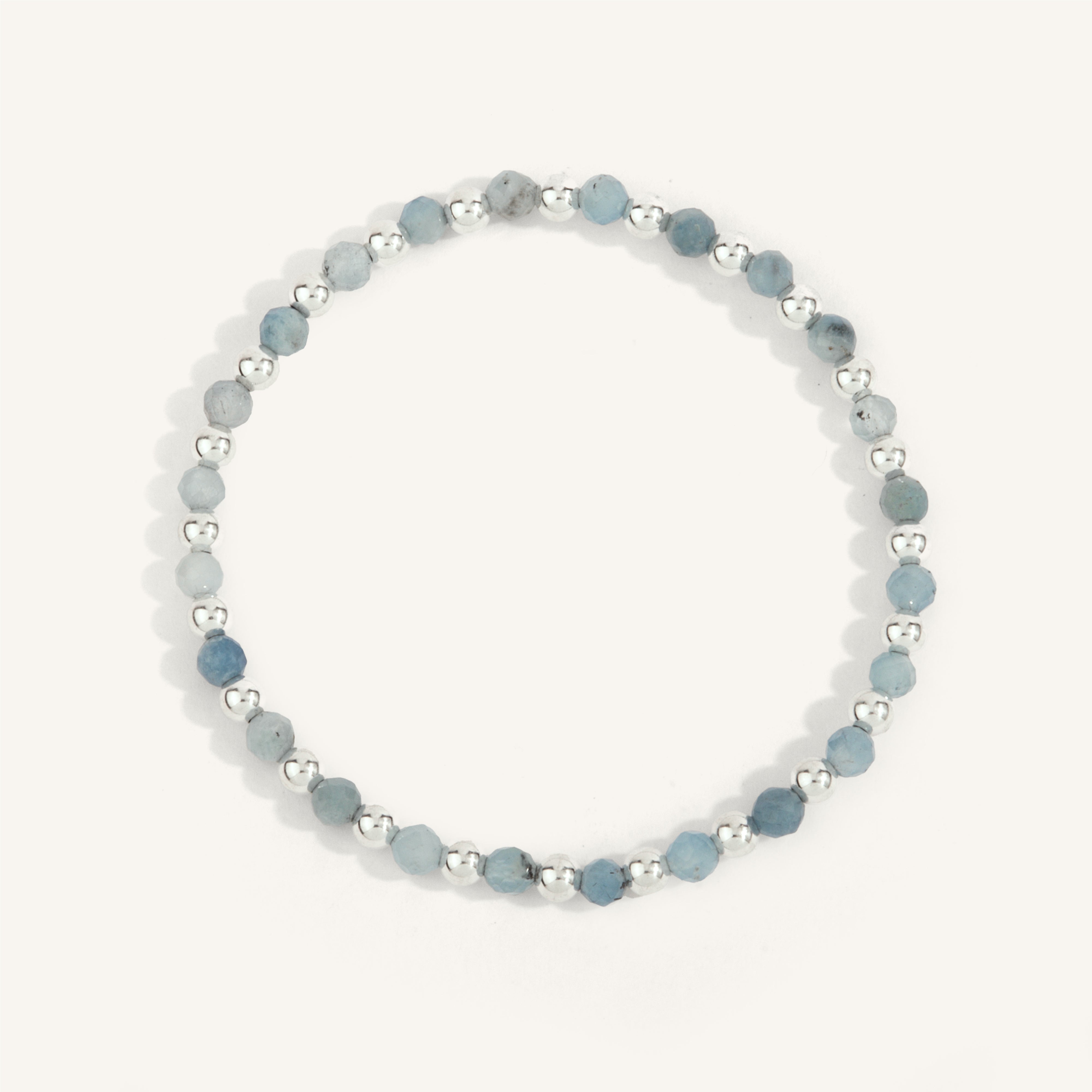 Aquamarine & Sterling Silver Harmony Gemstone Bead Bracelet - 4MM