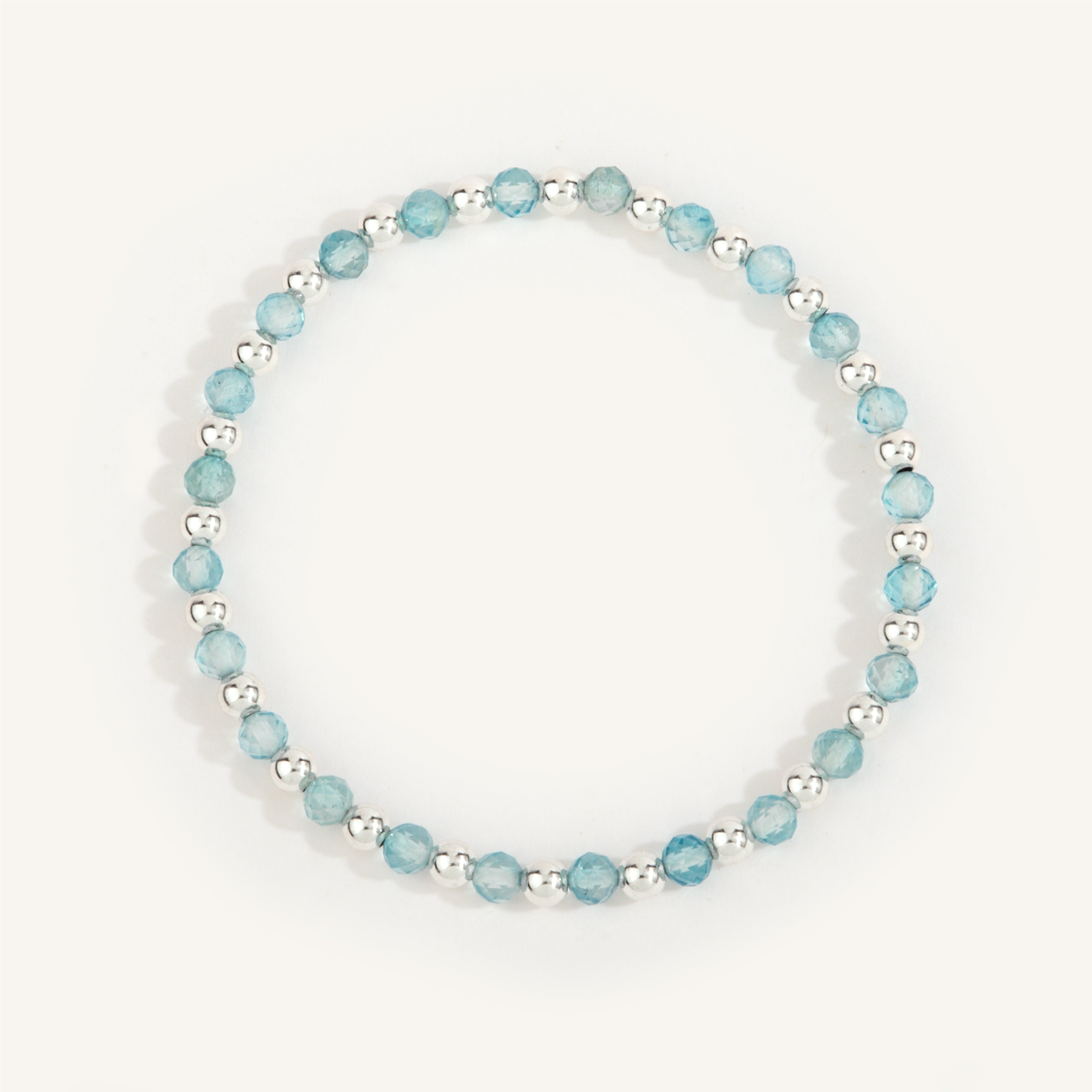 Blue Topaz & Sterling Silver Harmony Gemstone Bead Bracelet - 4MM