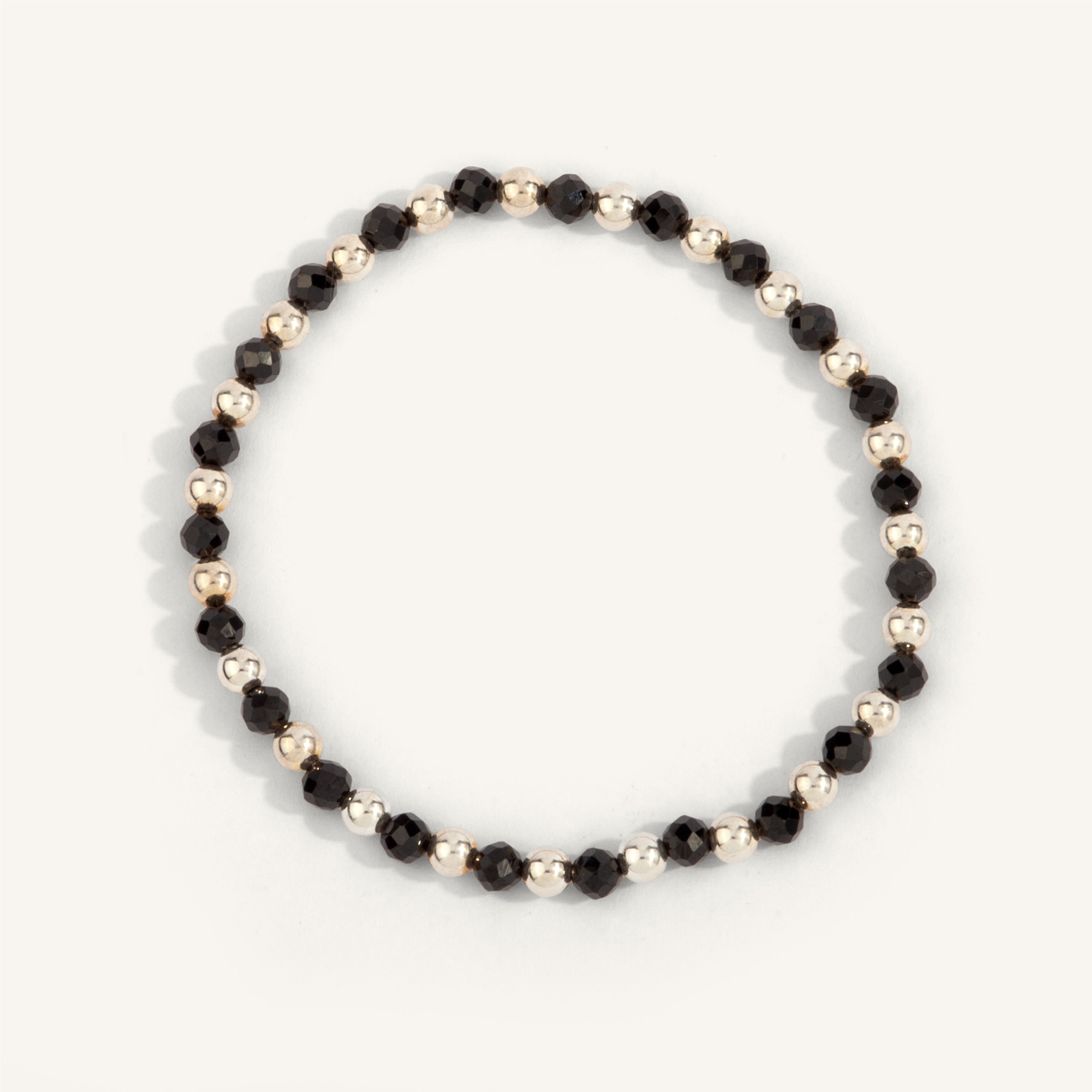 Black Spinel & Sterling Silver Harmony Gemstone Bead Bracelet - 4MM