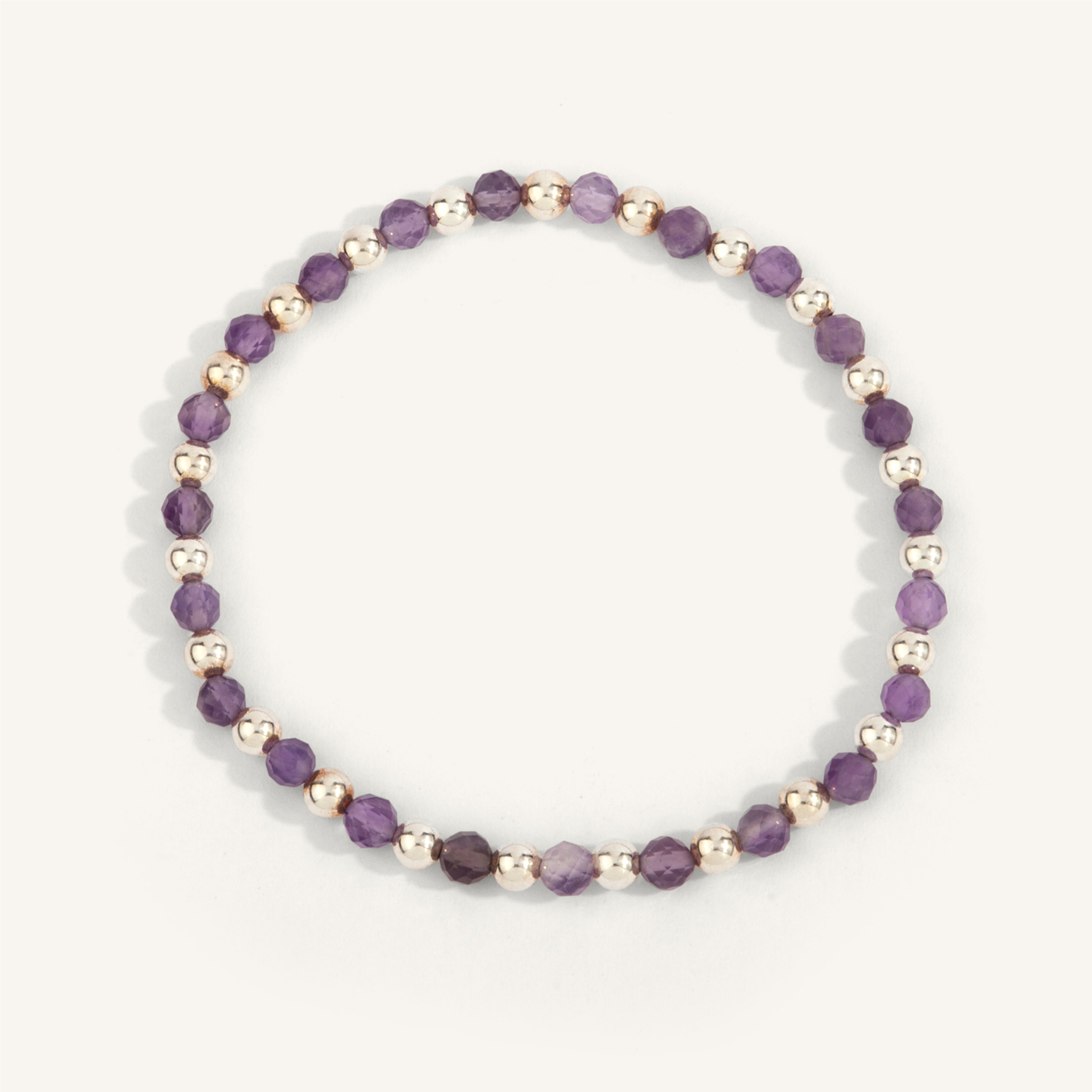 Amethyst & Sterling Silver Harmony Gemstone Bead Bracelet - 4MM