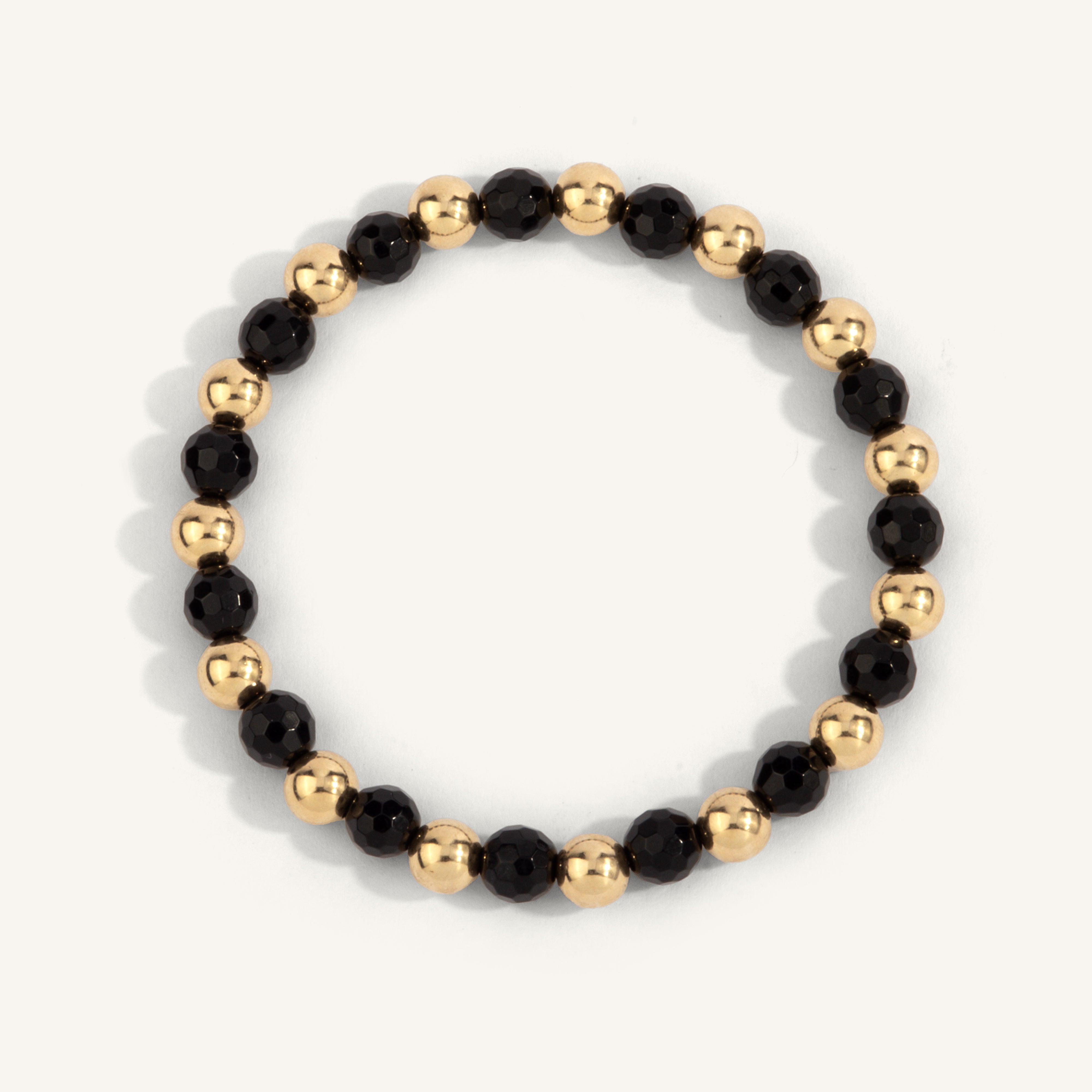 Black Agate & 14kt Gold Filled Harmony Gemstone Bead Bracelet - 6MM