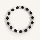 Black Agate & Sterling Silver Harmony Gemstone Bead Bracelet - 6MM