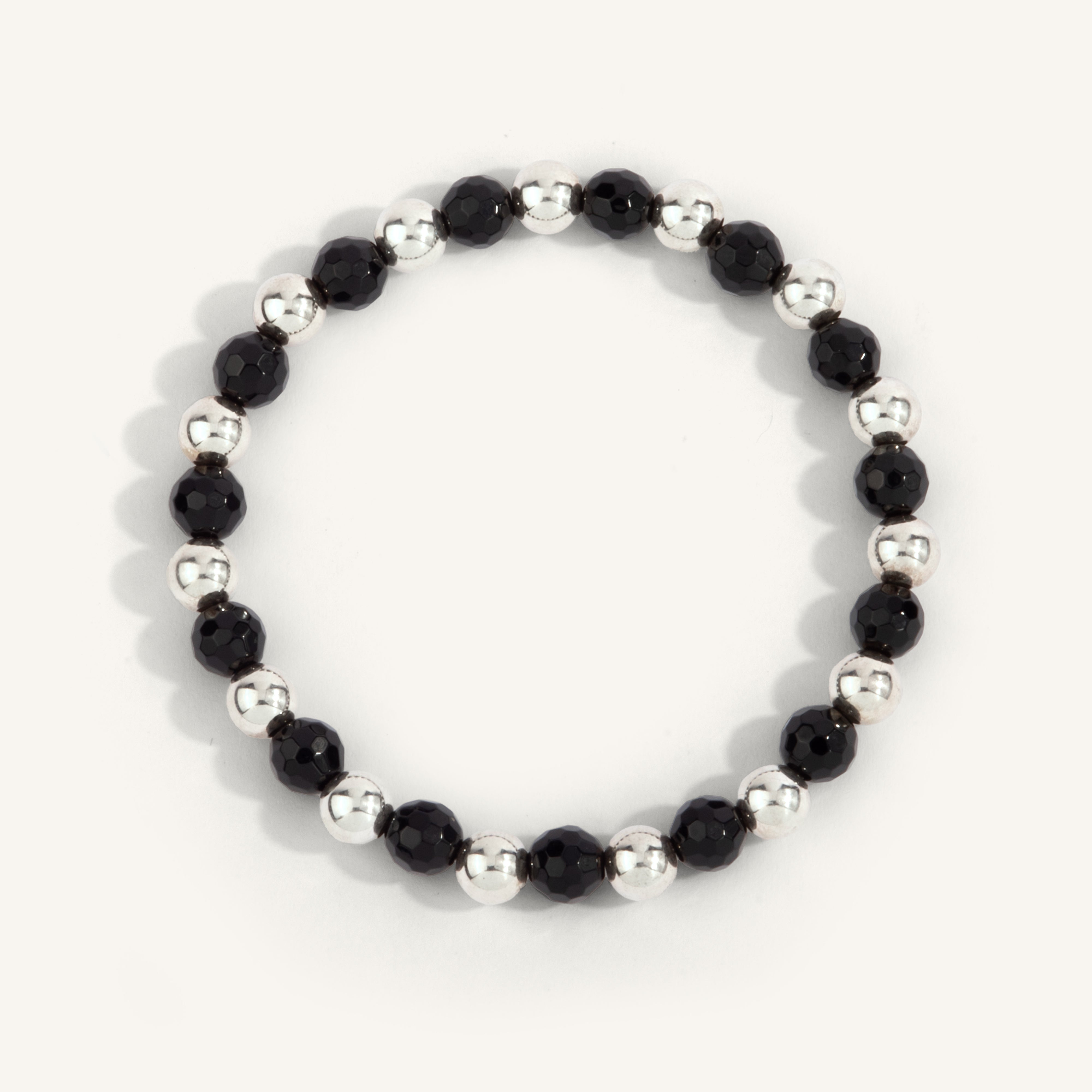 Black Agate & Sterling Silver Harmony Gemstone Bead Bracelet - 6MM