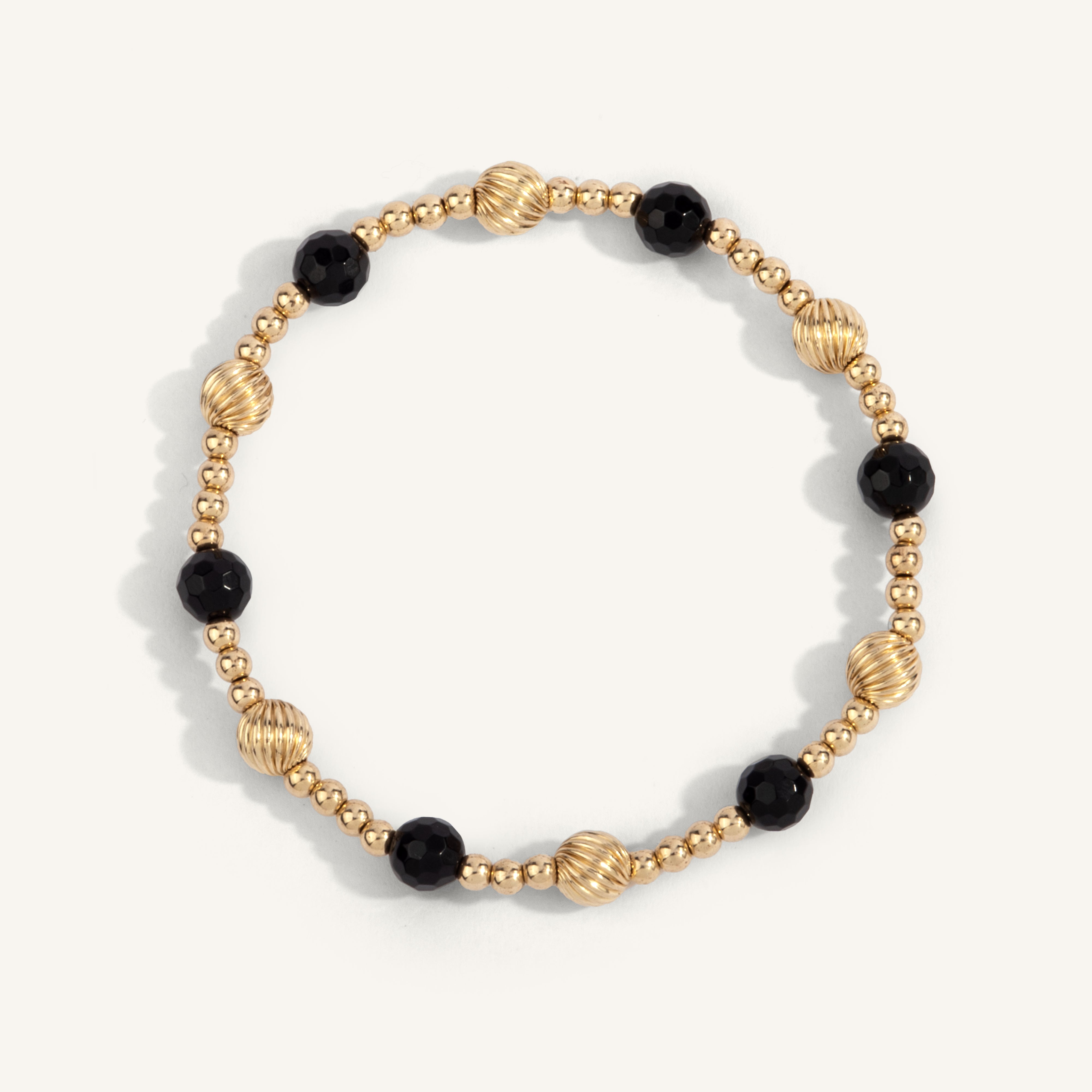 Black Agate & 14kt Gold Filled Twisted Shine Bright Remix Bead Bracelet - 3MM & 6MM