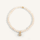 Pearl with Gold Plated Moonstone Bezel Charm Shine Bright Remix Bead Bracelet - 4MM