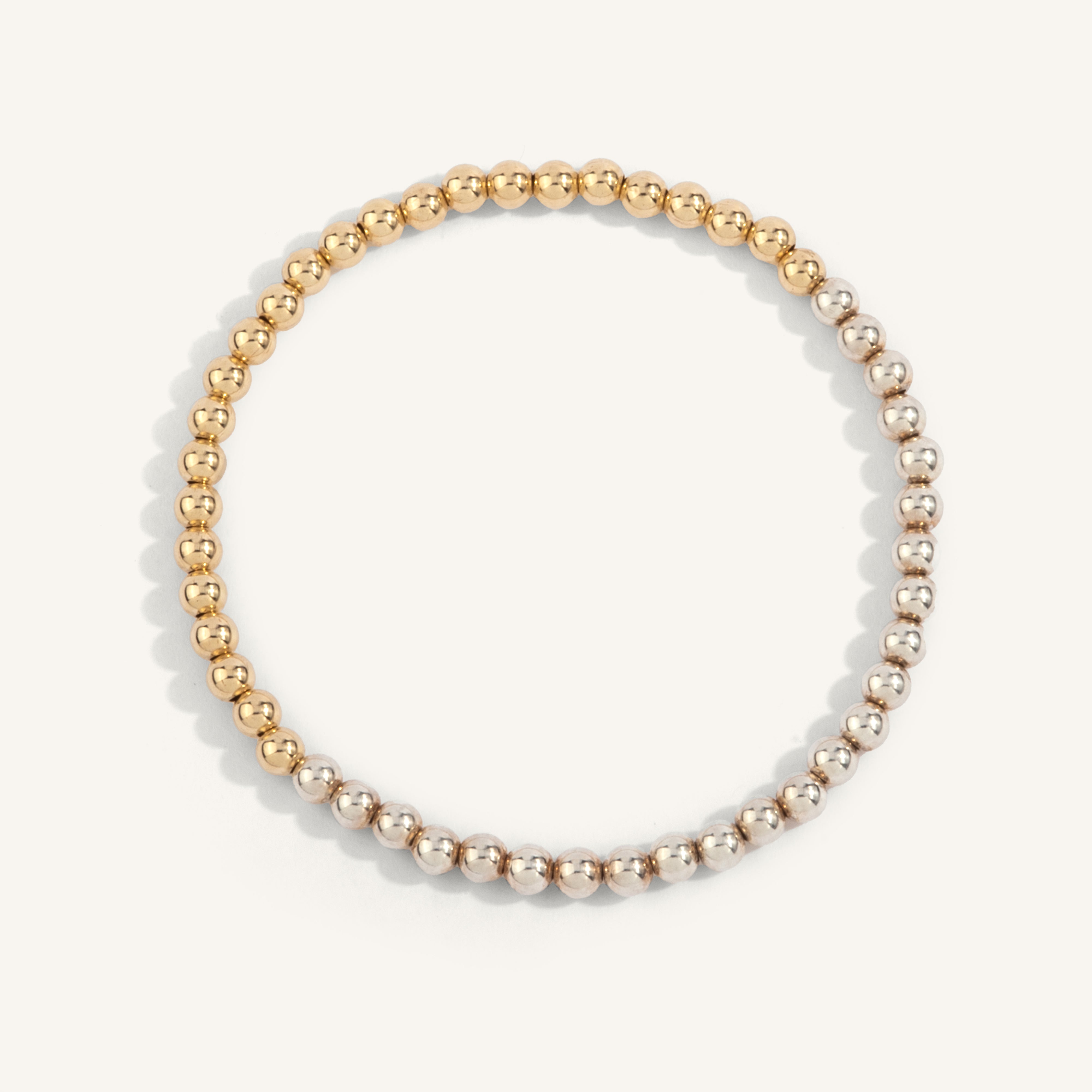 14kt Gold Filled Half & Sterling Silver Half Shine Bright Two Tone Bead Bracelet - 4MM