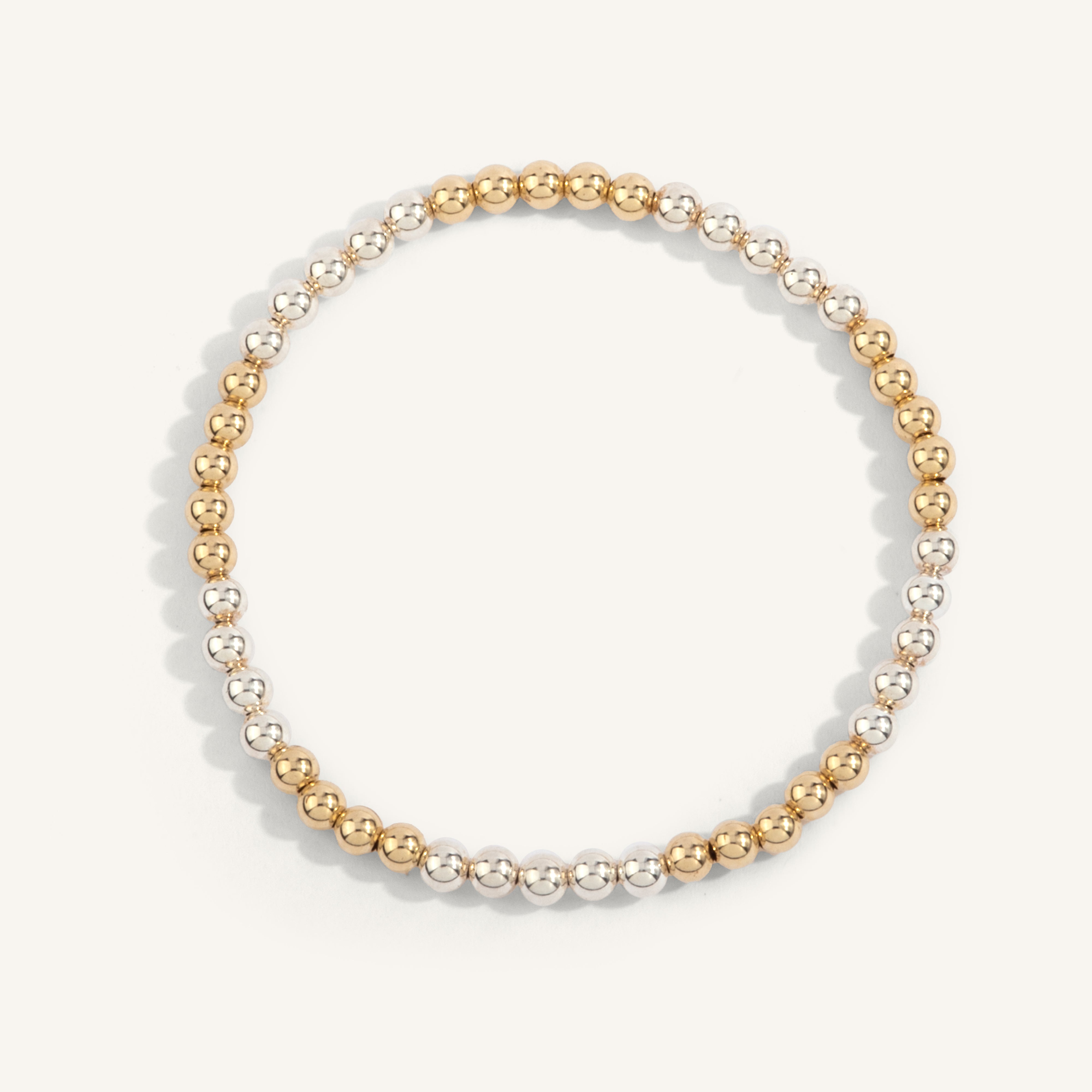 14kt Gold Filled & Sterling Silver Shine Bright Two Tone Bead Bracelet - 4MM