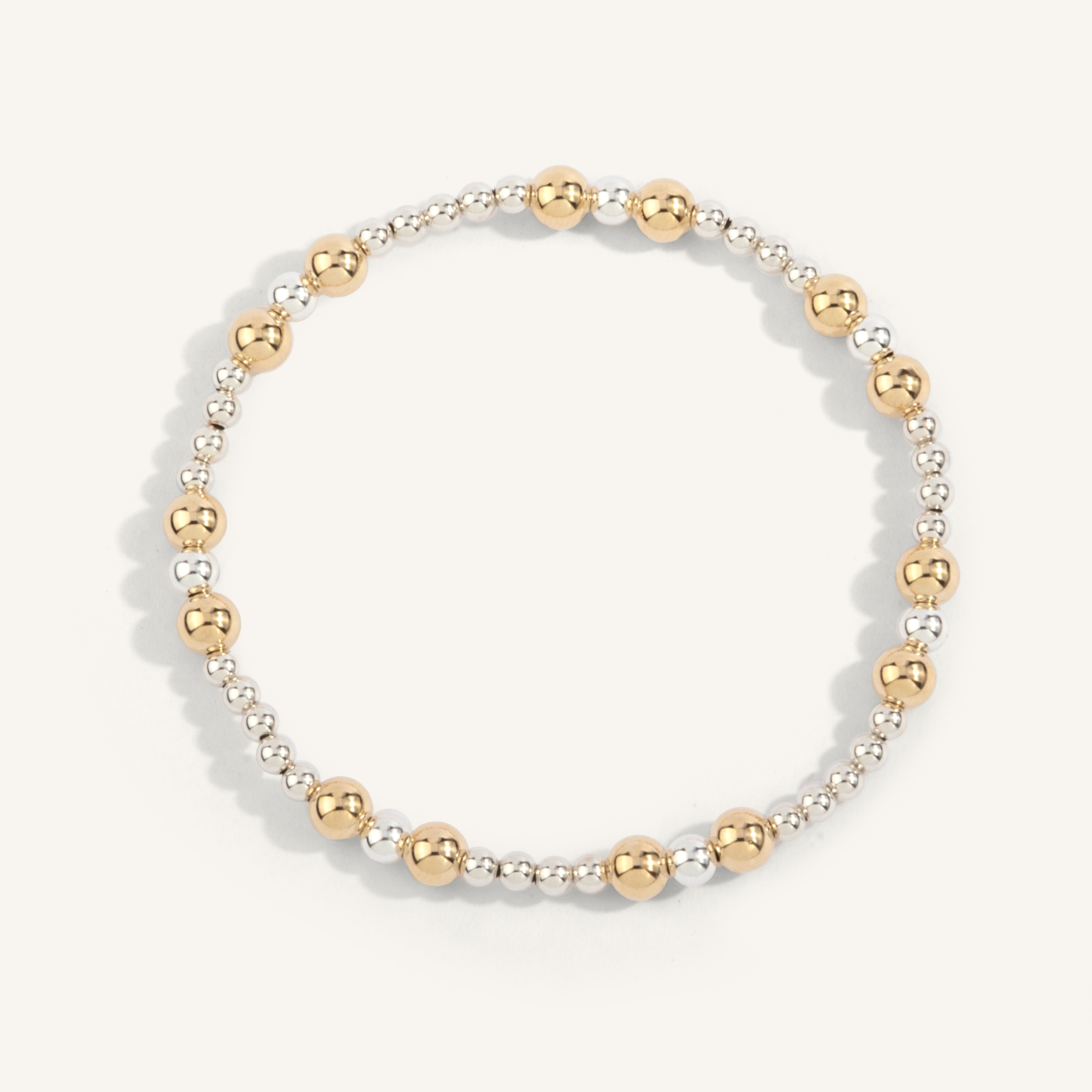 14kt Gold Filled & Sterling Silver Shine Bright Two Tone Bead Bracelet - 3MM & 4MM & 5MM