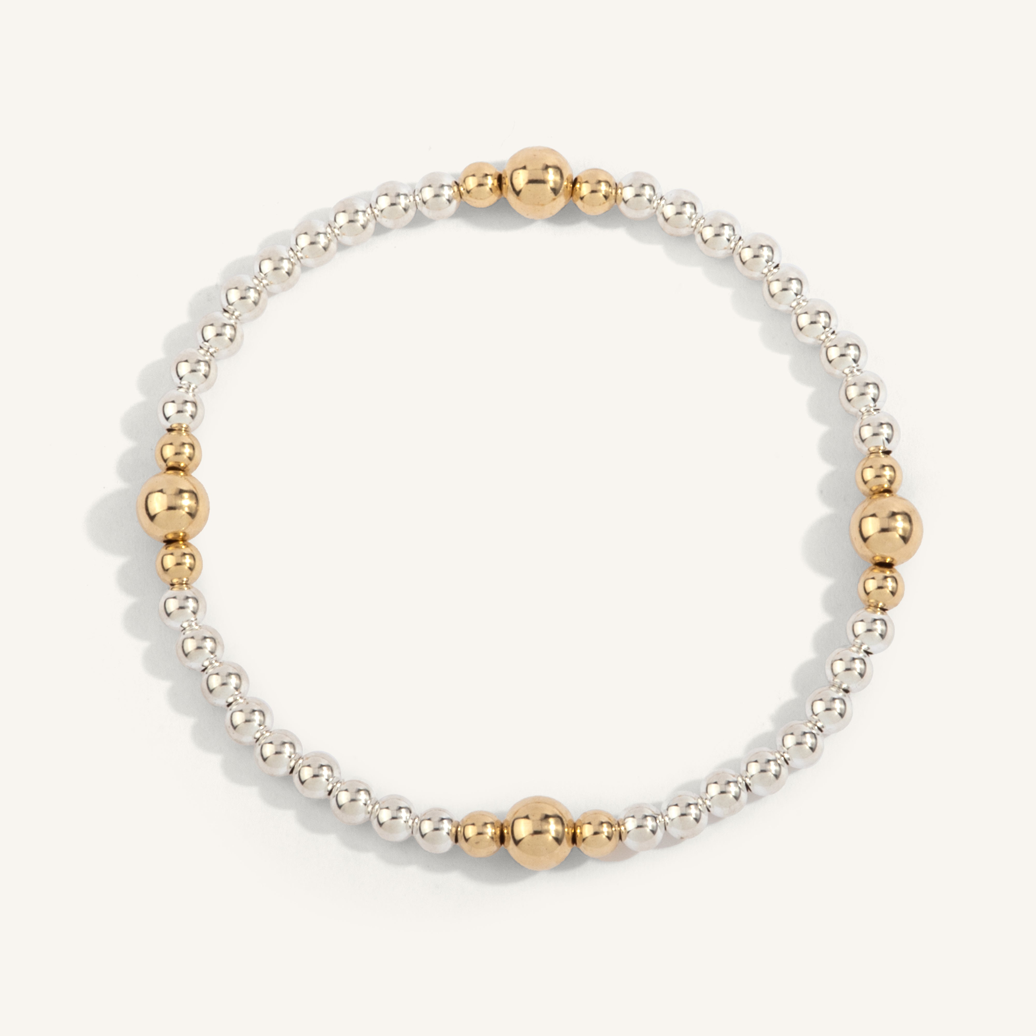 14kt Gold Filled & Sterling Silver Shine Bright Two Tone Bead Bracelet - 4MM & 6MM