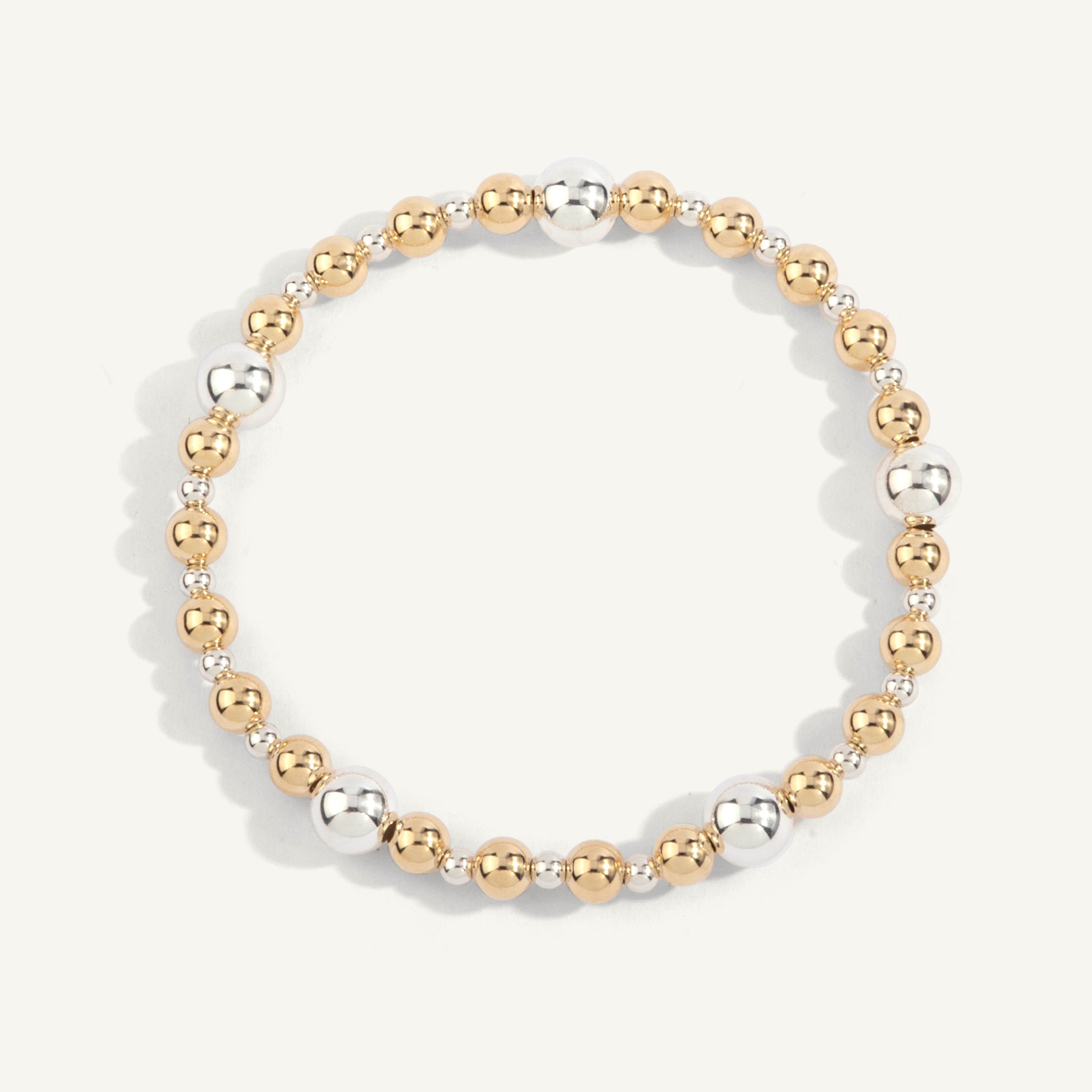 14kt Gold Filled & Sterling Silver Shine Bright Two Tone Bead Bracelet - 3MM & 5MM & 7MM
