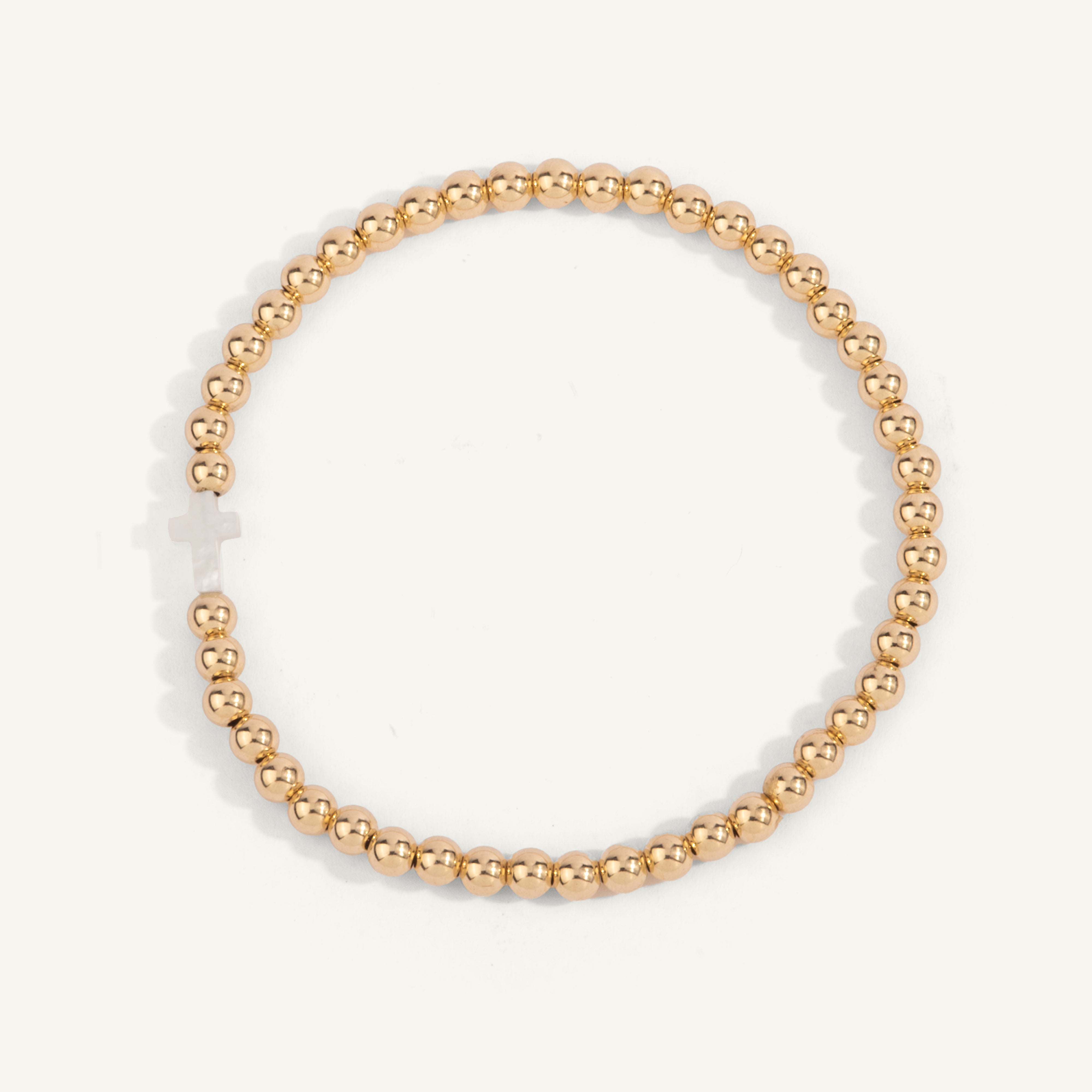 14kt Gold Filled with Mother of Pearl Cross Shine Bright Remix Bead Bracelet - 4MM