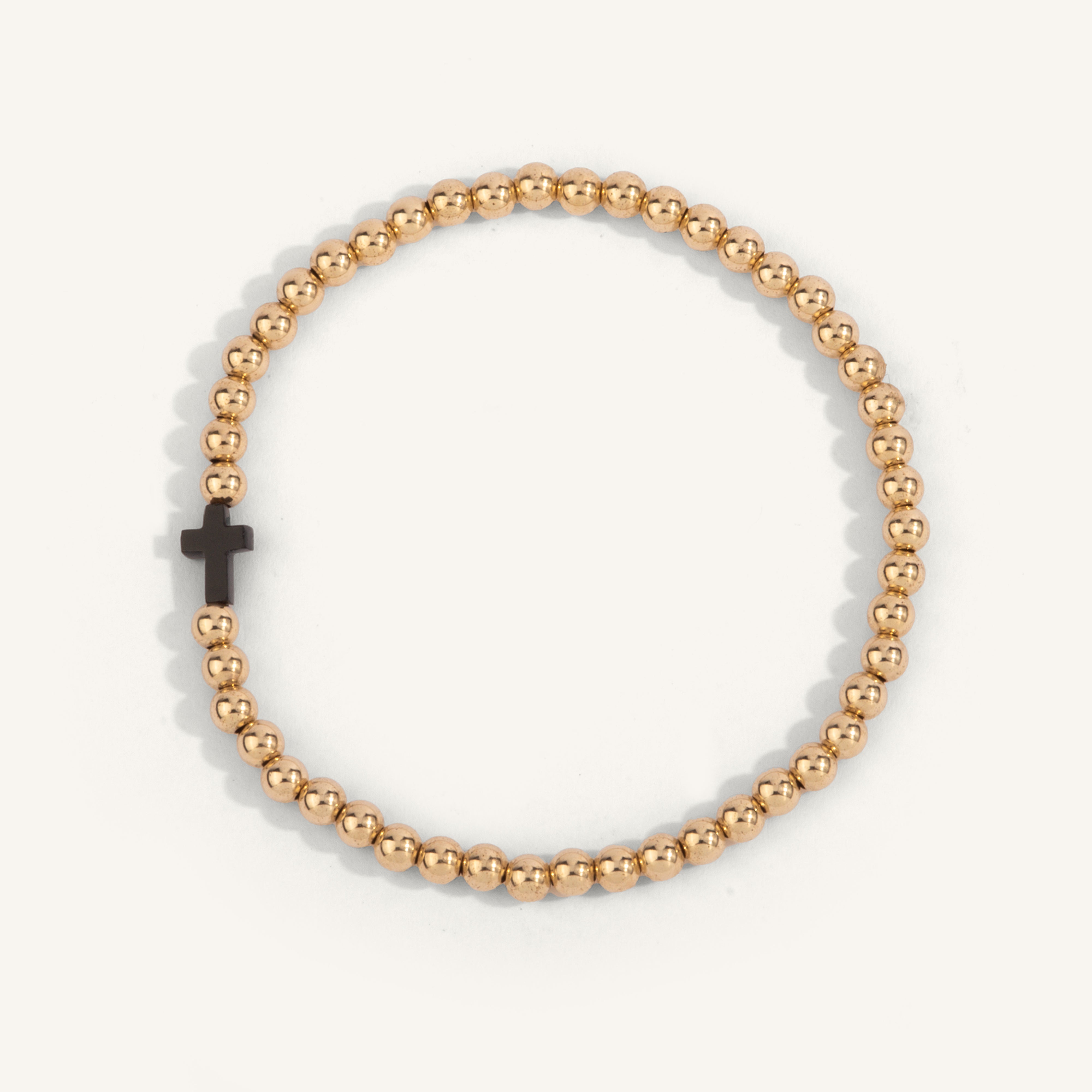 14kt Gold Filled with Black Onyx Cross Shine Bright Remix Bead Bracelet - 4MM