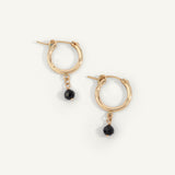 14kt Gold Filled Chunky 9MM Hoop Earrings with Black Spinel Gemstone Drop
