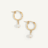 14kt Gold Filled Chunky 9MM Hoop Earrings with Pearl Gemstone Drop
