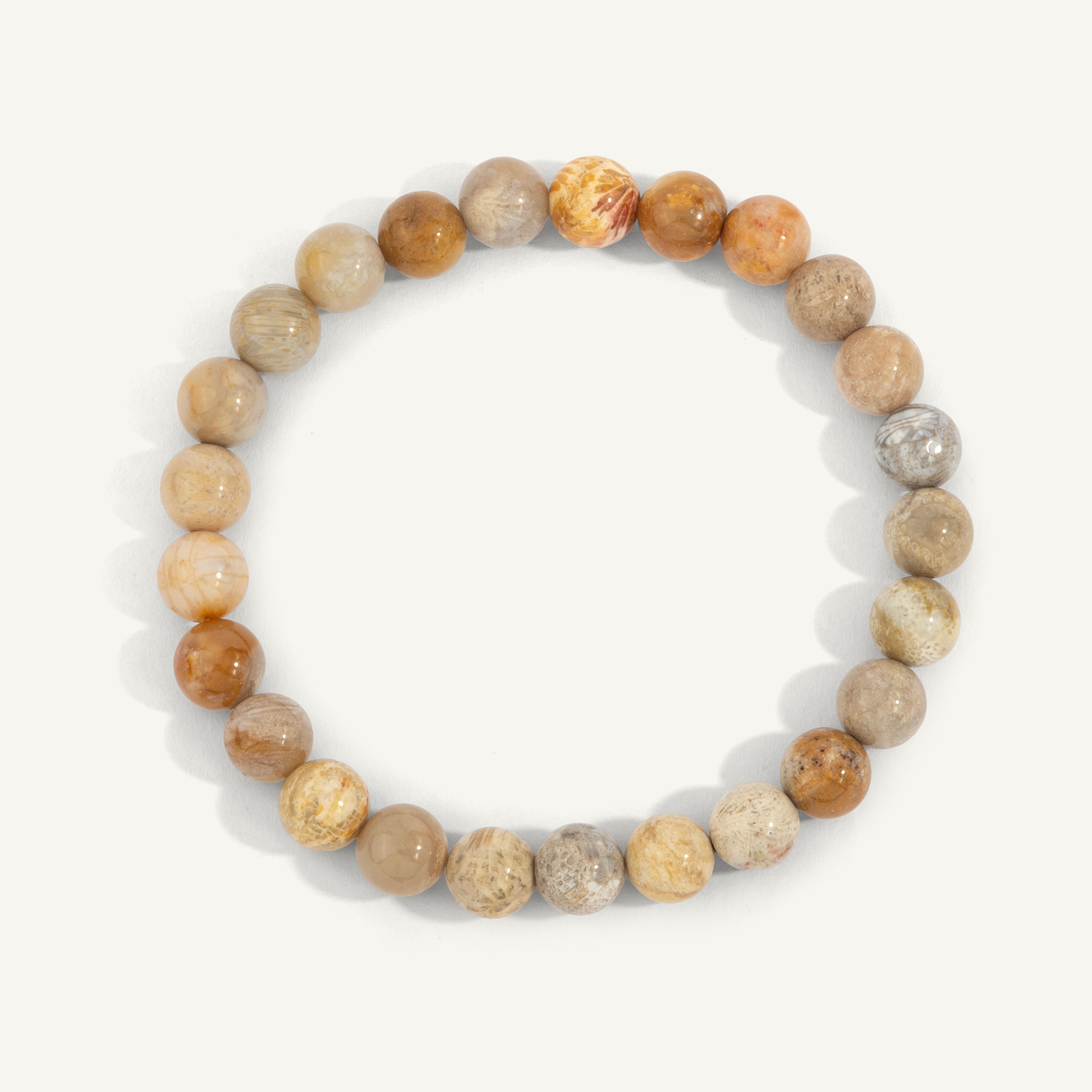 Fossil Coral Mens Bead Bracelet - 8MM