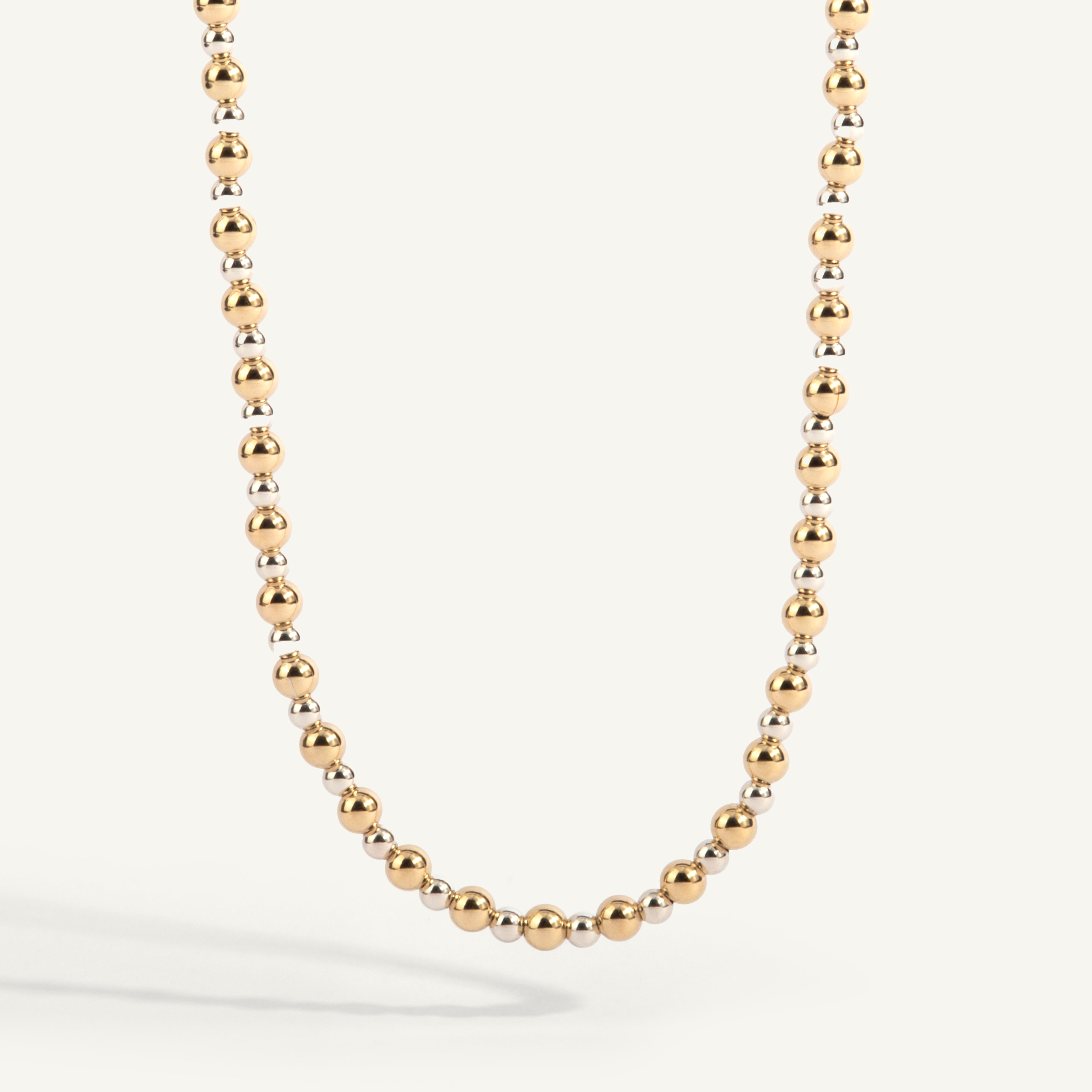 14kt Gold Filled & Sterling Silver Shine Bright Two Tone Bead Necklace 15-18"  - 3MM & 4MM