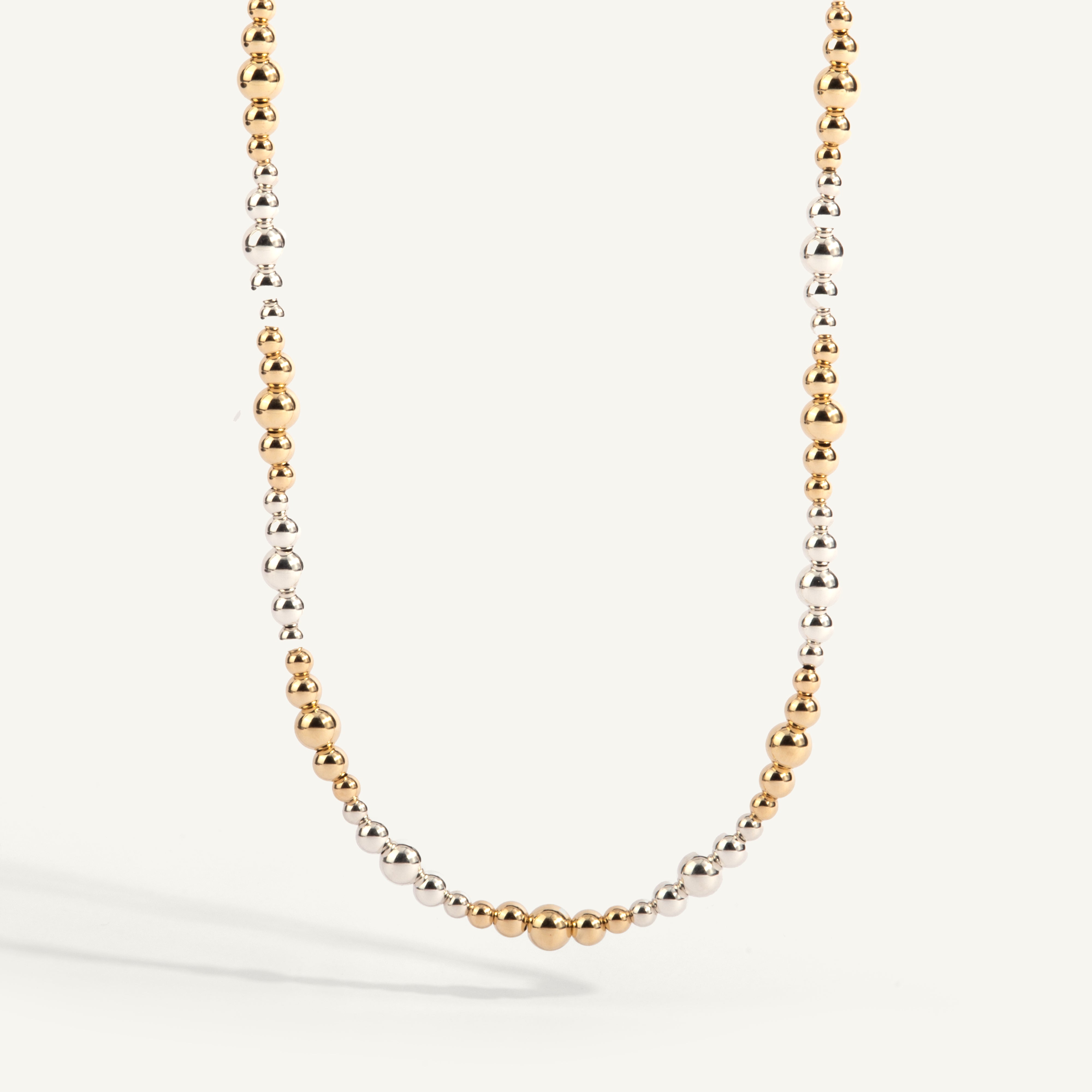 14kt Gold Filled & Sterling Silver Shine Bright Two Tone Bead Necklace 15-18"  - 3MM & 4MM & 5MM