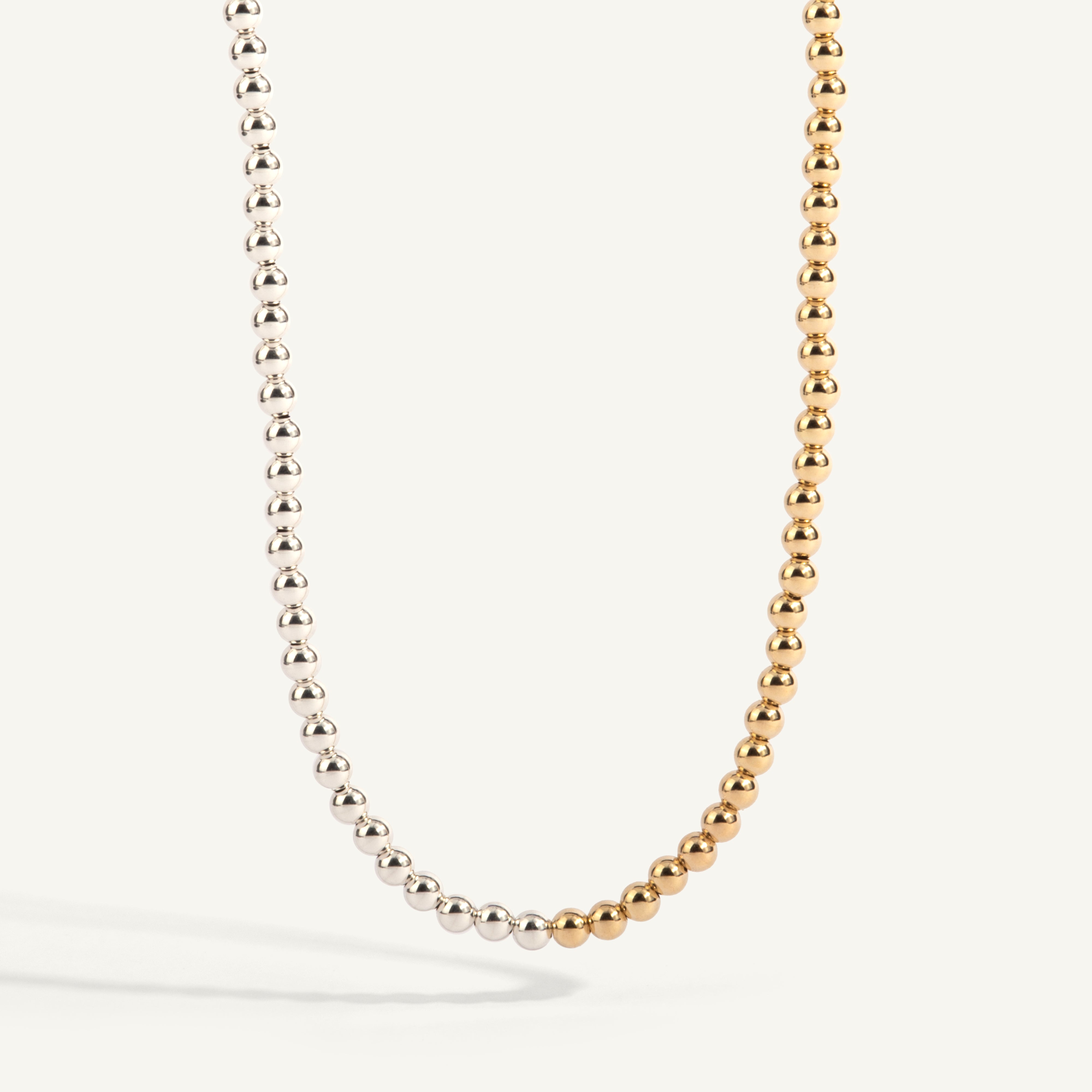 14kt Gold Filled Half & Sterling Silver Half Shine Bright Two Tone Bead Necklace 15-18" - 4MM