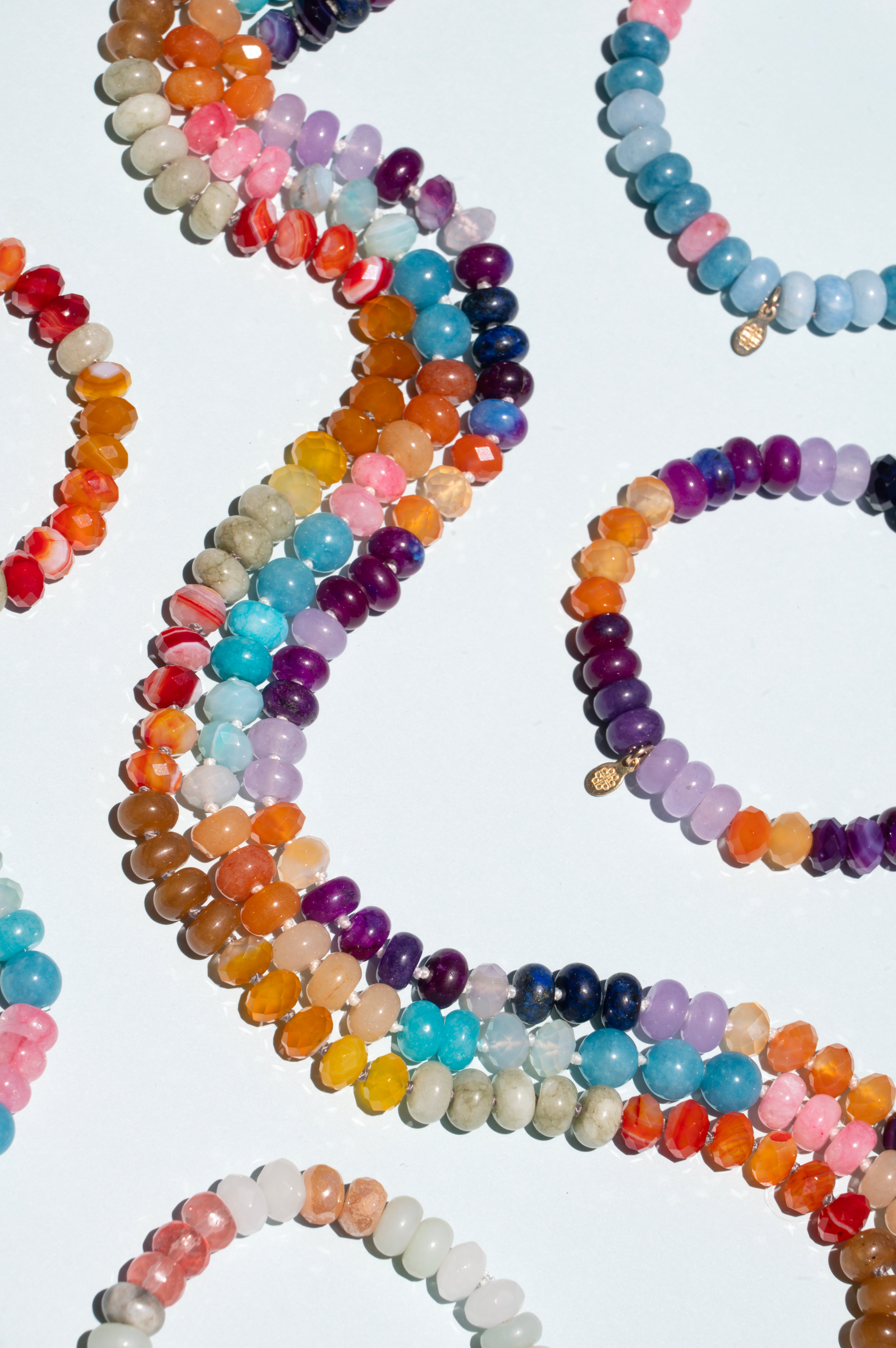 Orange Blue and Pink Golden Hour Gemstone Bead Necklace - 8MM